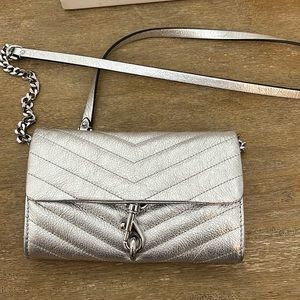 Silver Leather Chevron Crossbody Handbag - Rebecca Minkoff